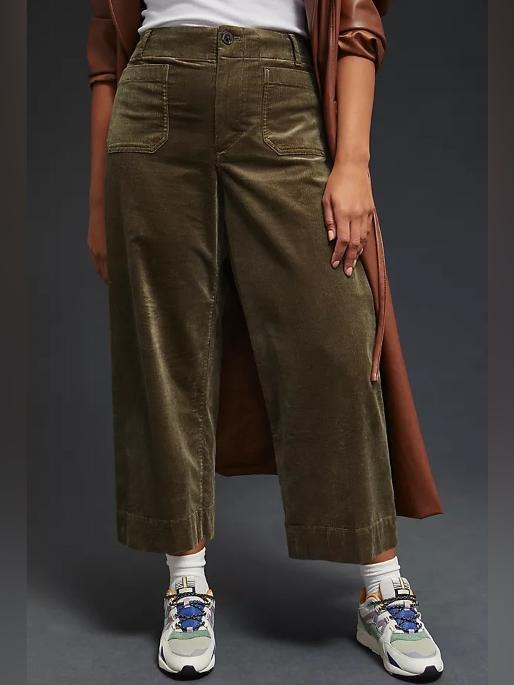 Anthropologie Maeve Colette Taupe Brown Wide Leg Cropped Corduroy Pants 34